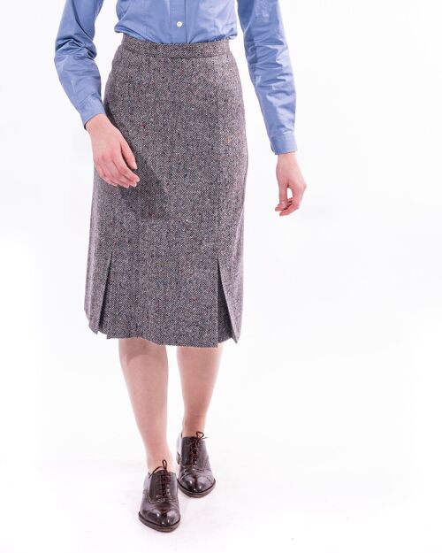 Grey Donegal Kick-Pleat Skirt