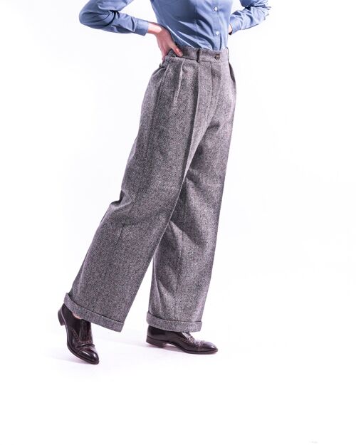 Grey Donegal Pleated Trousers