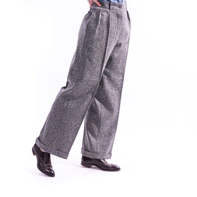 Grey Donegal Pleated Trousers