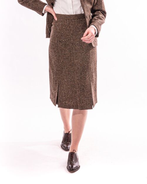 Brown Donegal Kick-Pleat Skirt