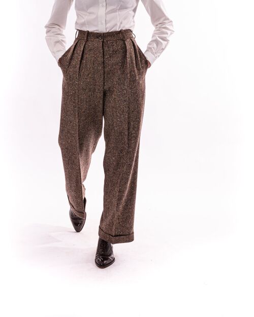 Brown Donegal Pleated Trousers