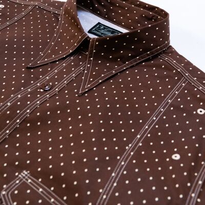 Camicia in rasatello a pois di diamante marrone