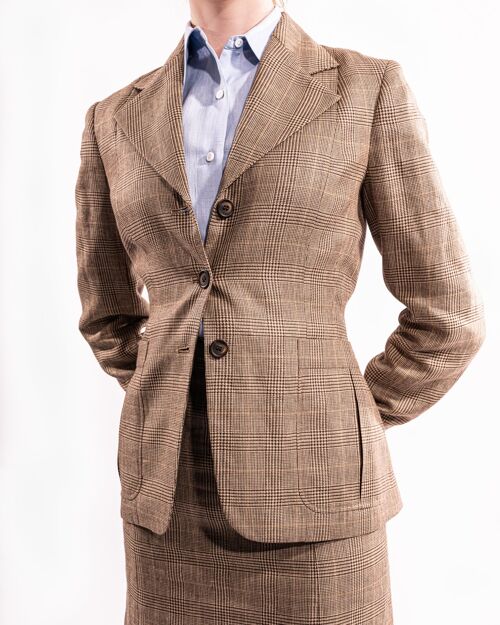 Tan Prince of Wales Single Breasted Jacket