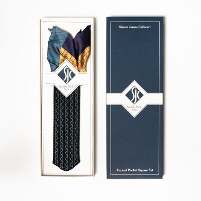 Cofanetto con cravatta e fazzoletto da taschino a righe francesi - Navy