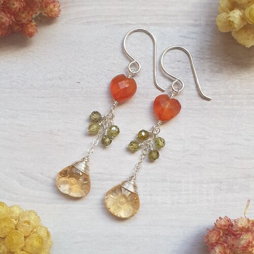 Citrine and Carnelian Silver Earrings