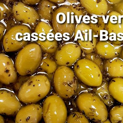 Olives with garlic and basil glass jar 90 gr