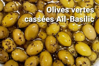 Olives à l'ail et au basilic pot verre 90 gr 1