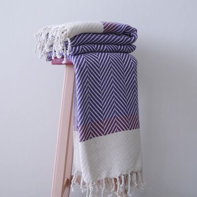 Herringbone two coloured handwoven cotton throw - purple&violet