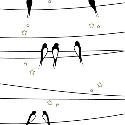 Illustration - Swallows on the Wire - White Sky