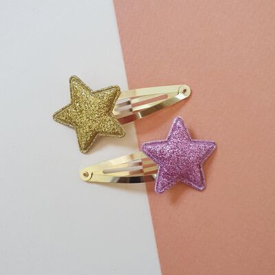 Glitter star hair clips - gold & pink