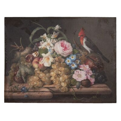 Schilderij met bloemen fruit en vogel 55x3x73 cm 1