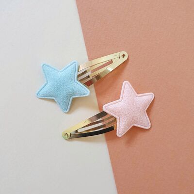 Glitter star hair clips - Pastel blue & pink
