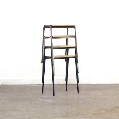 Low Stool No. 2 - Raw Steel / Solid Wood - Stacking Stool