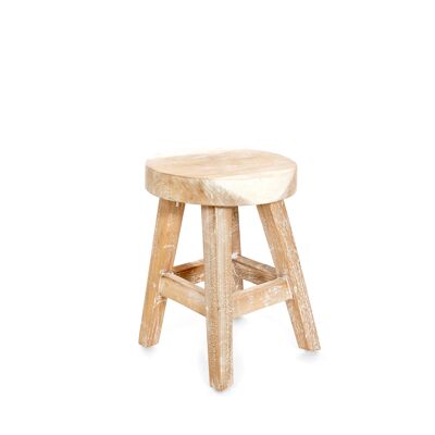 Tabouret rond "Herma" en bois de suar - 4 pieds - plateau épaisseur 7 cm - finition blanchi à la chaux