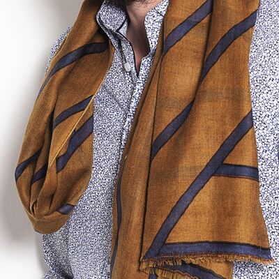 ACHÉRON - CAMEL AND BLUE WOOL SCARF