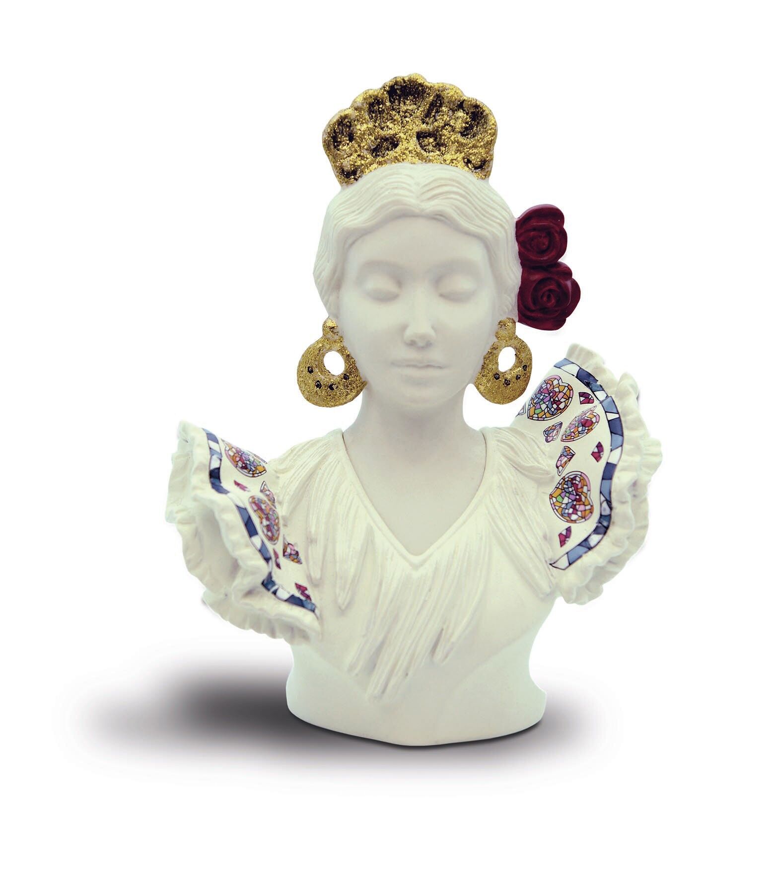 Busto sevillana teja blanco-oro