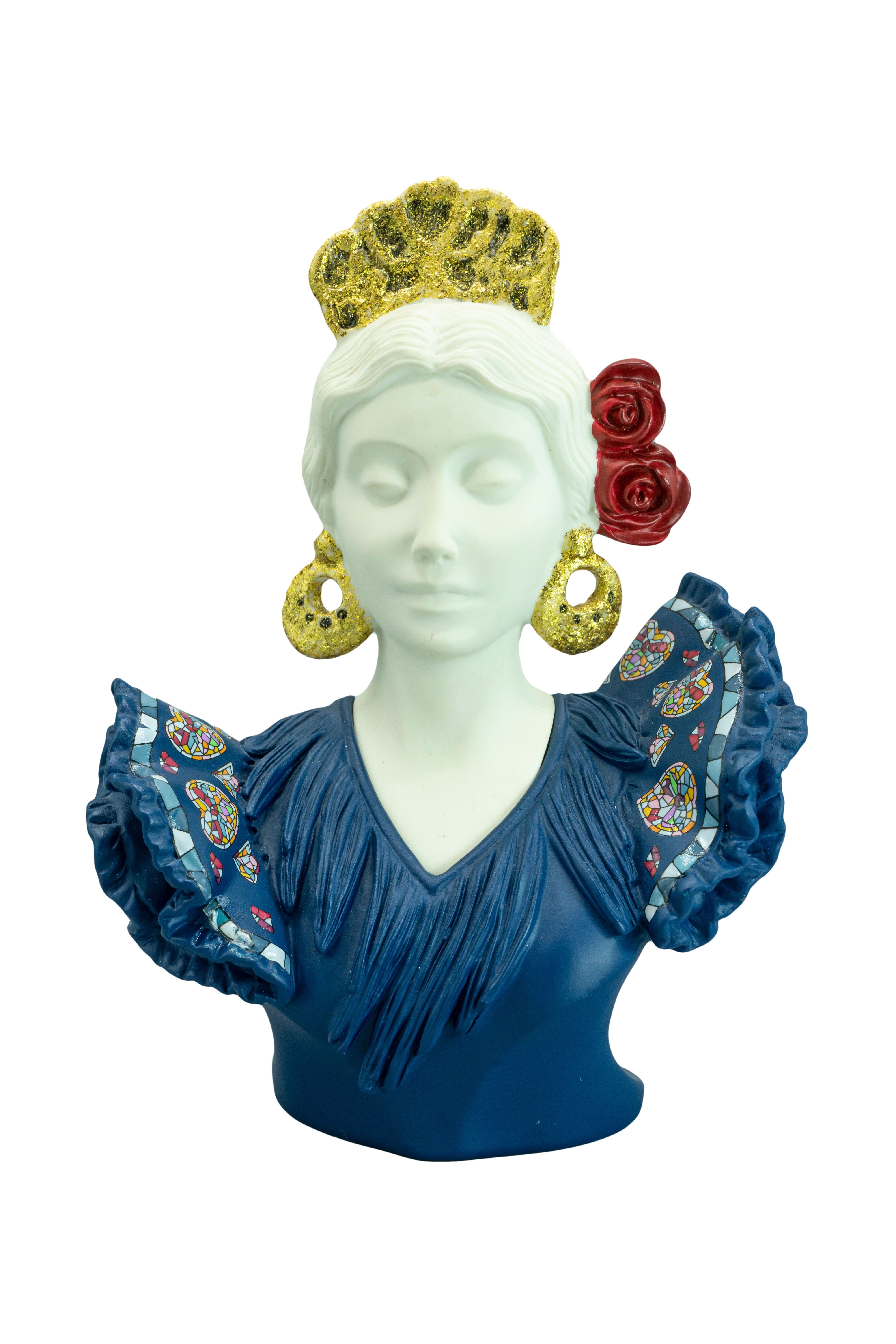 Busto sevillana teja azul-oro