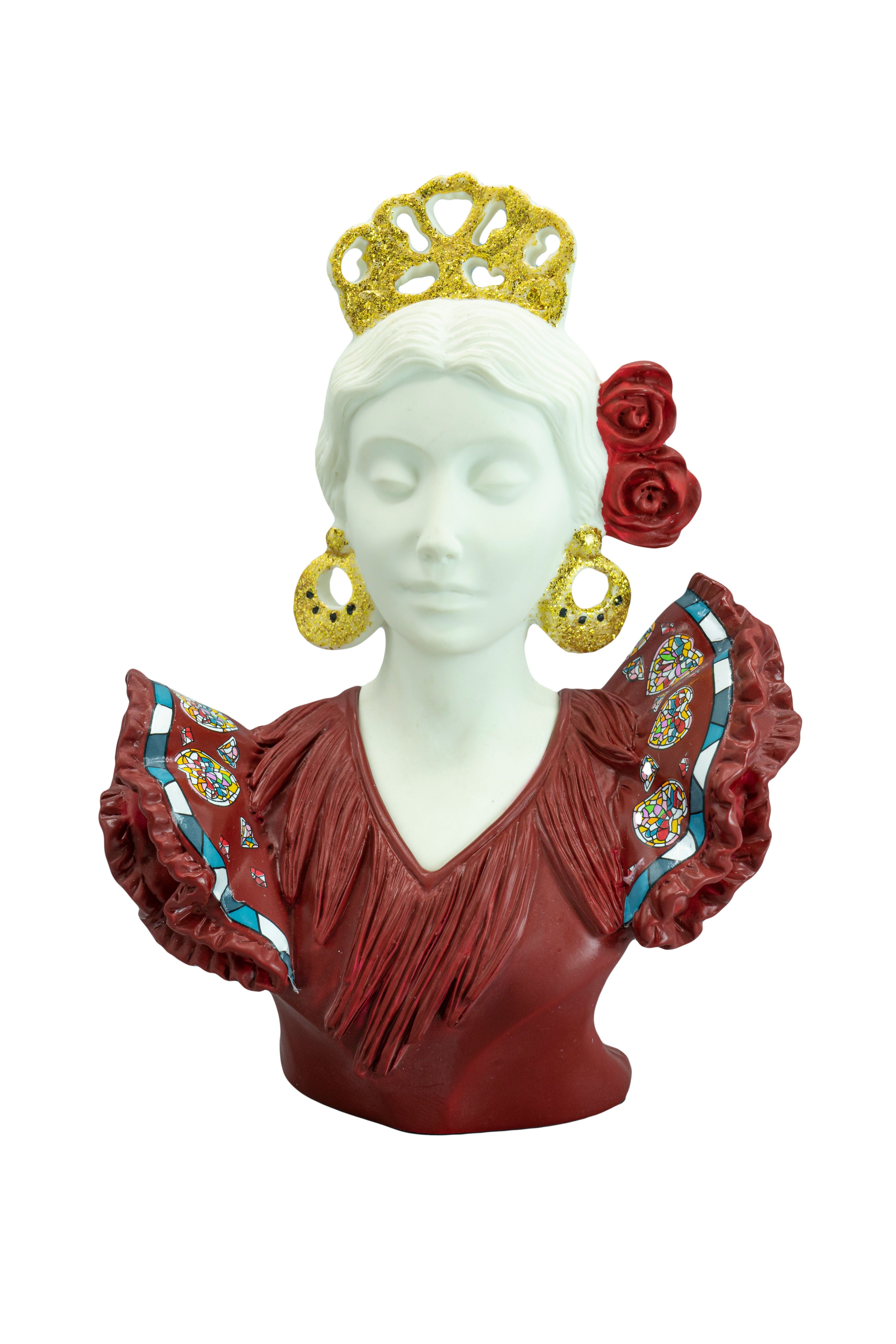 Busto sevillana teja rojo-oro