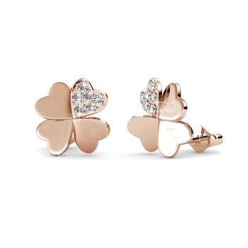 Boucles d'oreilles Lucky Clover : Or Rosé et Cristal 2