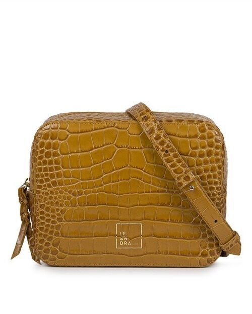 Leandra coco caramel engraved cowhide leather bag