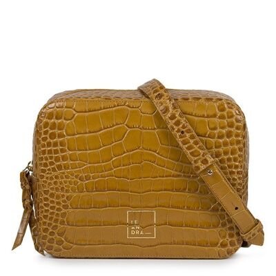 Leandra coco caramel engraved cowhide leather bag