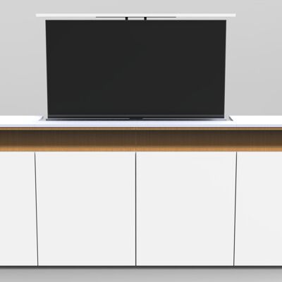 Highboard TV Lift 55 pouces - BLANC MAT / CHÊNE CLASSIQUE