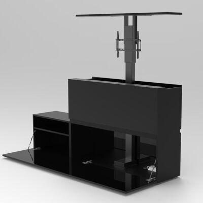 TV lift chest of drawers ML 55 inches - MATT BLACK / GLOSSY BLACK