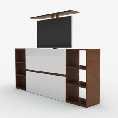 Mueble TV Elevador SL55 Plus - ROBLE COGNAC / BLANCO BRILLO