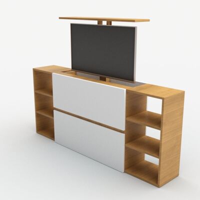 TV lift chest of drawers SL43 Plus - CLASSIC OAK / MATT WHITE