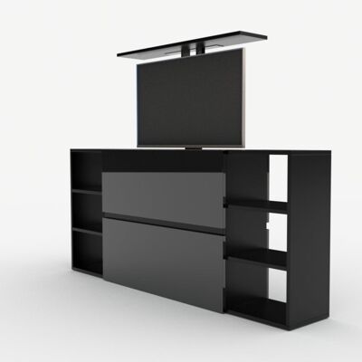 TV lift chest of drawers SL43 Plus - MATT BLACK / GLOSSY BLACK