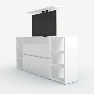 TV lift chest of drawers SL43 Plus - MATT WHITE / GLOSSY WHITE