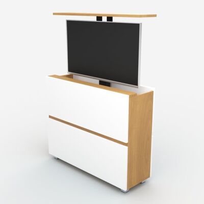 TV lift chest of drawers SL 55 inches - OAK CLASSIC / WHITE MATT