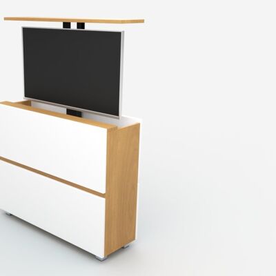 TV lift chest of drawers SL 55 inches - OAK CLASSIC / WHITE MATT