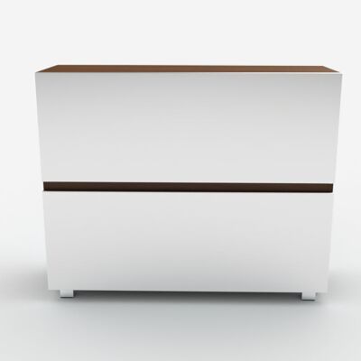 Commode télé relevable SL 55 pouces - CHÊNE COGNAC / BLANC MAT