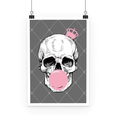 Bubblegum Skull rose et gris Poster