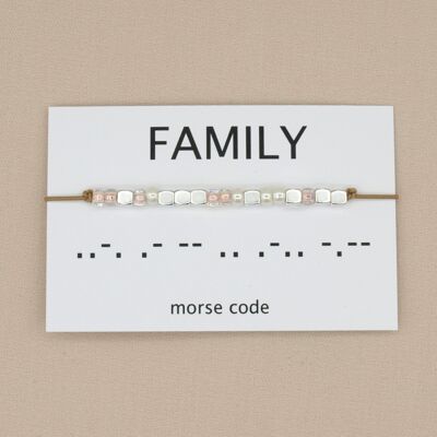 Familia de brazaletes en código Morse (plata, oro rosa, oro)