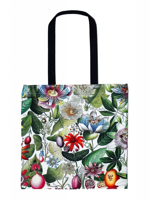 Colourful Floral Tote Bag Shopping Antique Botanical Passionflower Print Luxury