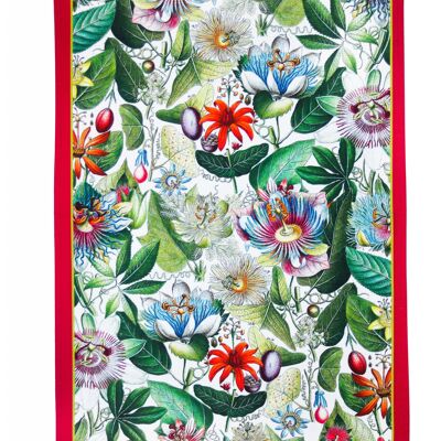 Passionflower Antique Botanical Print Tea Towel Cerise border UK Made (Copy)