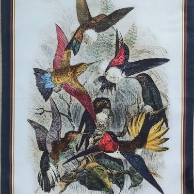 Paño de cocina con estampado de pájaros antiguos de colibríes, 100 % algodón, fabricado en el Reino Unido