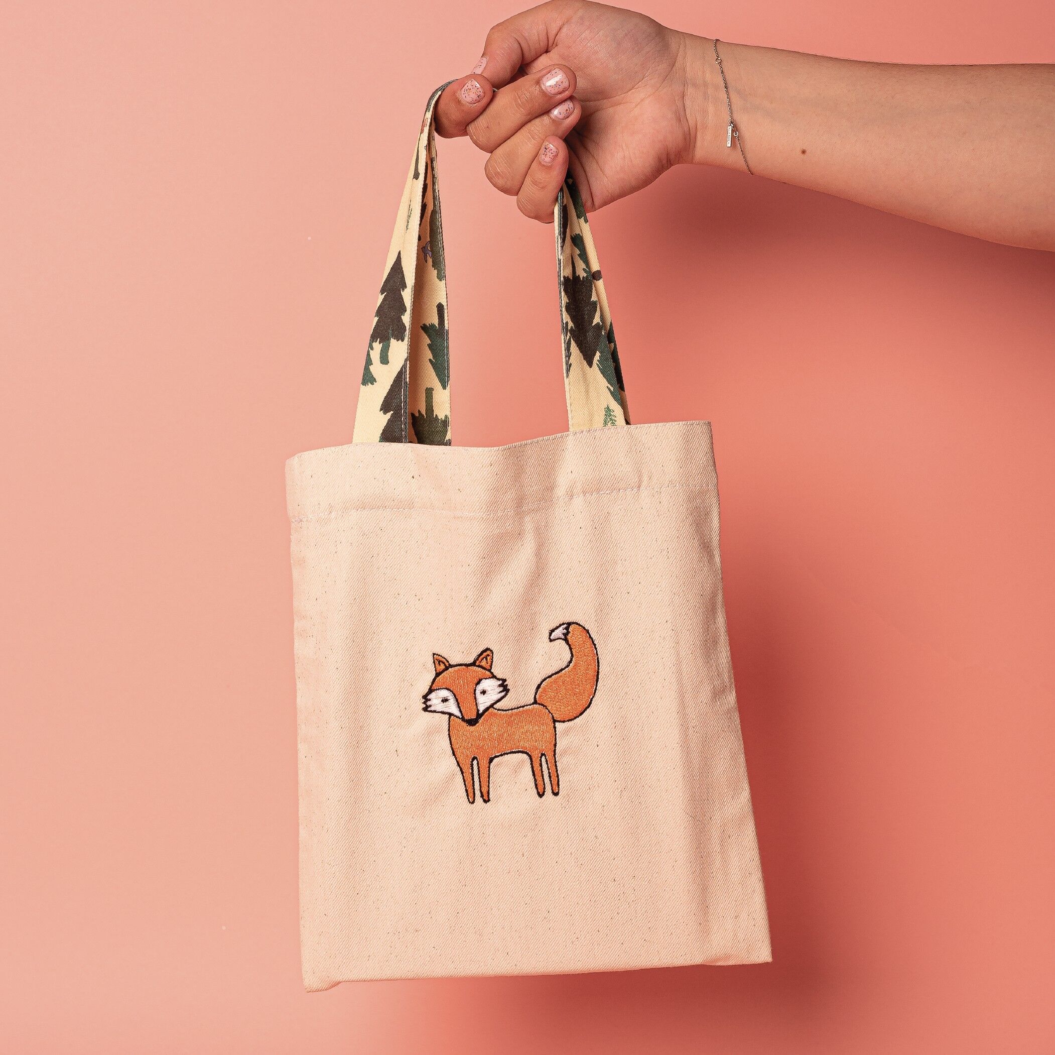 Buy wholesale Little forest fox embroidered mini tote bag