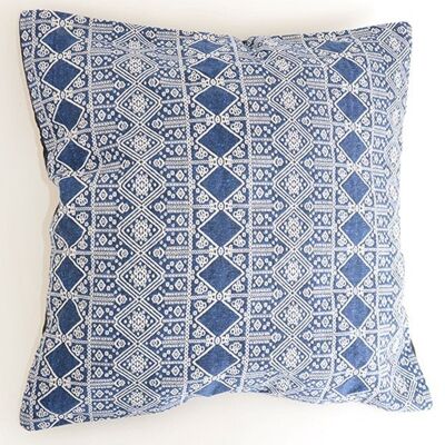 Cushion cover "FES" 50 -cushion cover with blue and white jacquard pattern