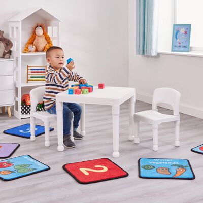 Weißes Kinder-Set mit Tisch und Stühlen aus Kunststoff