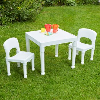 Ensemble table et chaises en plastique blanc pour enfants 5