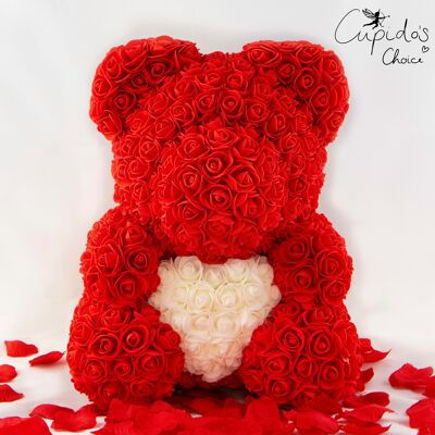 Large Rose Bear Red with white heart 40cm