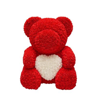 XXL Rose Bear Rosso con cuore bianco 70cm