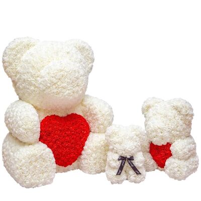 XXL Rose Bear Bianco con cuore rosso 70cm