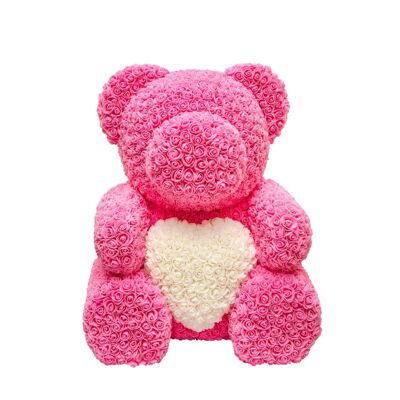 XXL Rose Bear Pink with white heart 70cm
