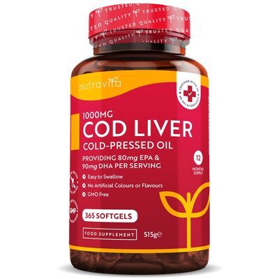 Cod Liver Oil 1000mg Cold-Pressed Fish Oil 365 Softgels