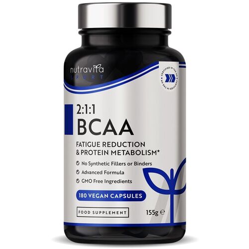 BCAA (2:1:1 ) with Vitamin B6 & B12 180 Vegan Capsules