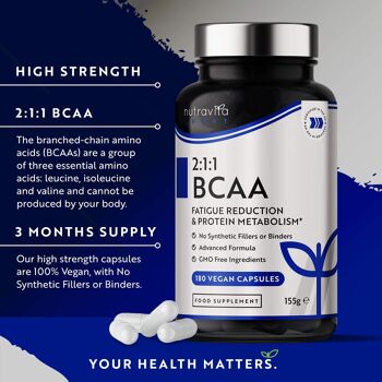 BCAA (2:1:1 ) avec Vitamine B6 & B12 180 Capsules Vegan 3